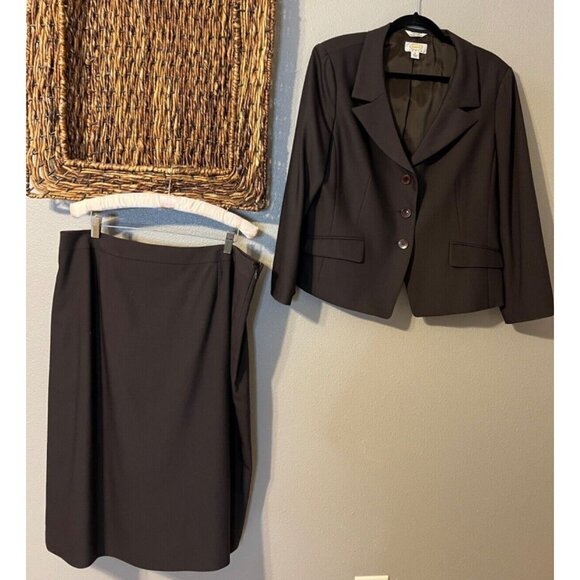Talbots Skirt Suit Brown 16P Stretch Wool Blazer & Skirt All Season Classic - Picture 14 of 15